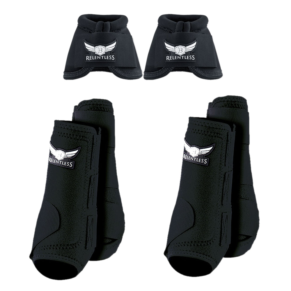 Black Cactus Ropes Trevor Brazile Relentless Front Rear Sport Bell Boot 6 Pack Horse Leg Small Medium Large