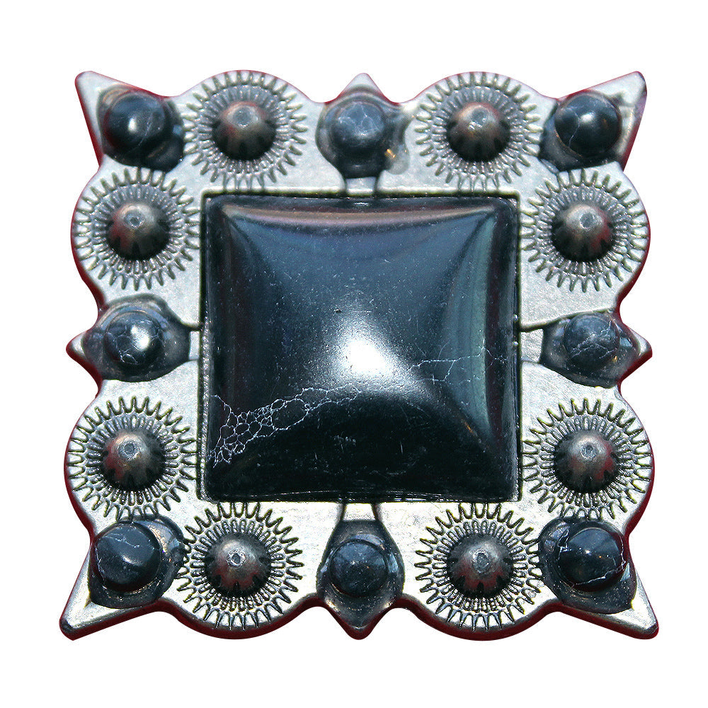 Western Screw Back Concho 1.5 In Black Stone Nickel Plated Saddle Cowgirl