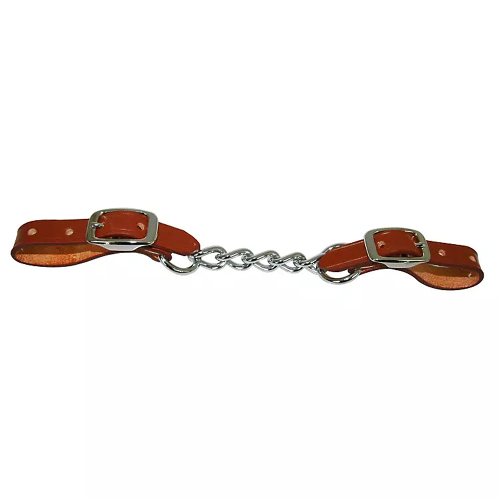 Hilason Western Horse 5/8 In Single Link Curb Chain Genuine Leather Brown Stainless Steel Hardware