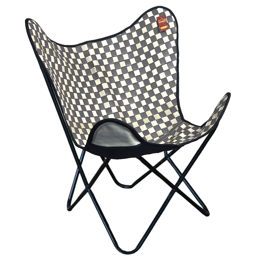 HILASON Genuine Leather Butterfly Chair Folding Lounge Modern Sling Accent Seat | Chair