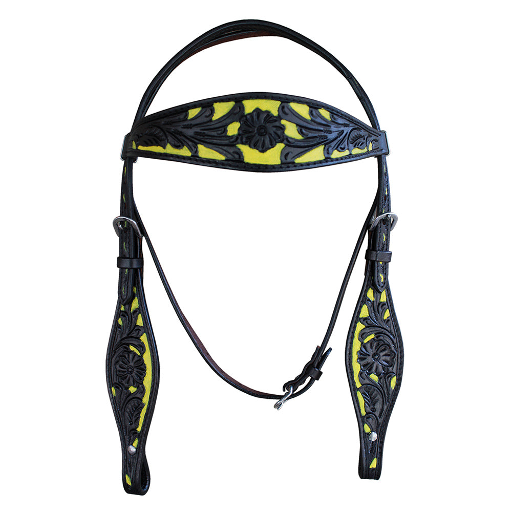 Hilason Western Horse Headstall & Breast Collar American Leather Black Yellow