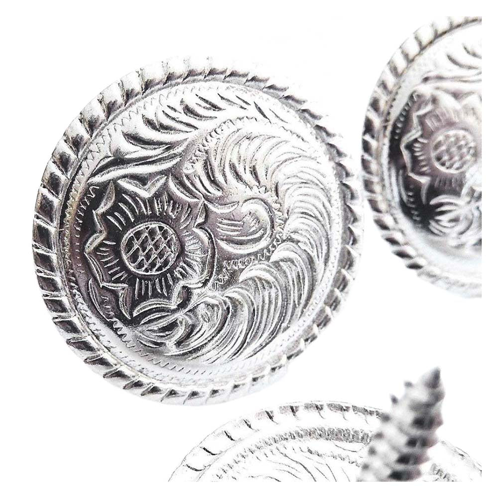 Hilason Silver Plated Flroal Round Concho Screw Saddle Headstall