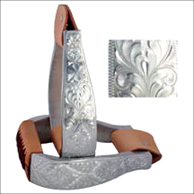 Hilason Western Tack Leather Aluminium Horse Saddle Stirrups Hand Engraved Trim