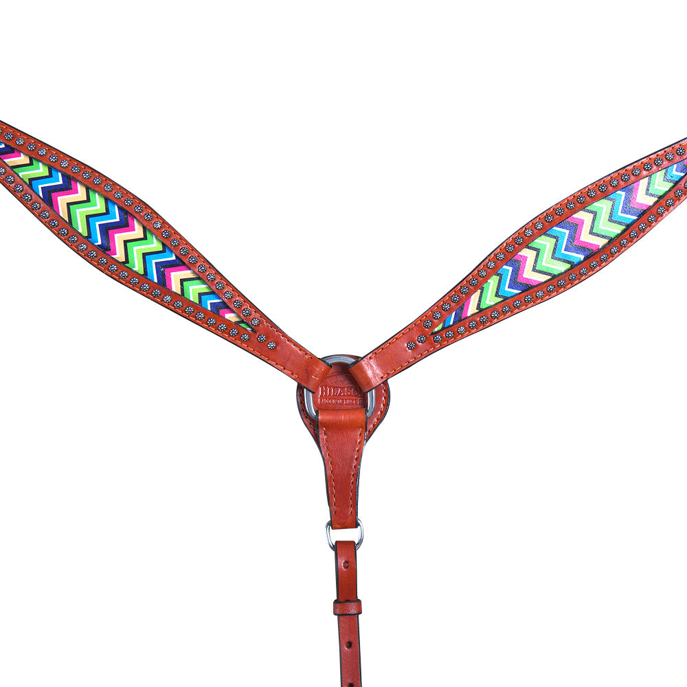 HILASON Western Horse Breast Collar American Leather Mahogany Aztec Inlay