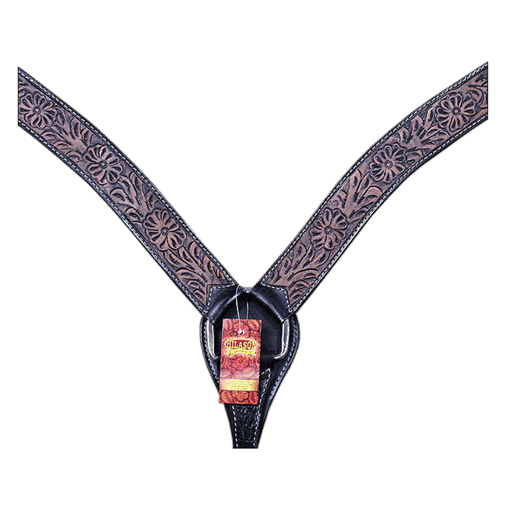 HILASON Western Horse Headstall Breast Collar Set Genuine American Leather Floral Rough Out Black | For Horses