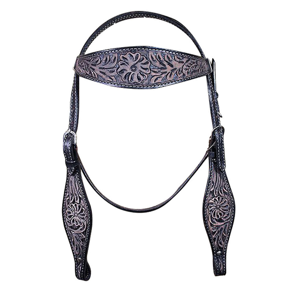 HILASON Western Horse Headstall Breast Collar Set Genuine American Leather Floral Rough Out Black | For Horses