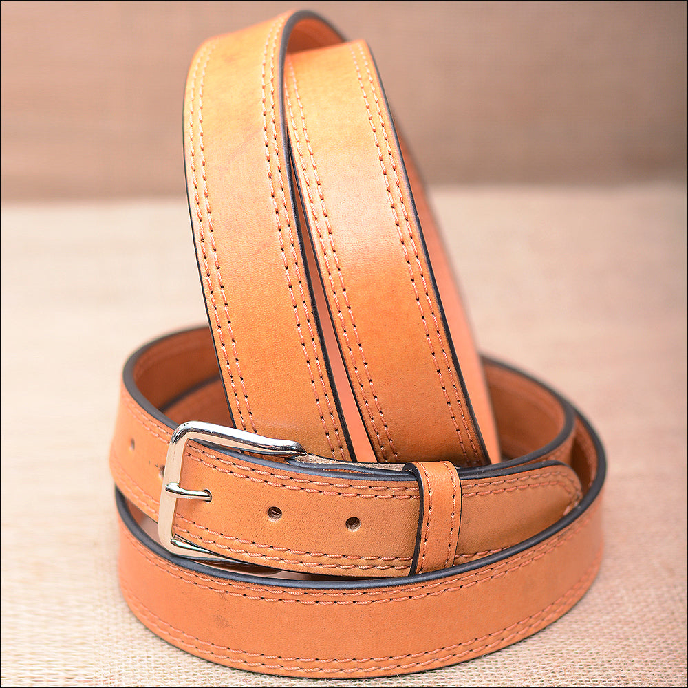 HILASON Western Genuine Leather Belt Mens Classic Tan with Silver Buckle