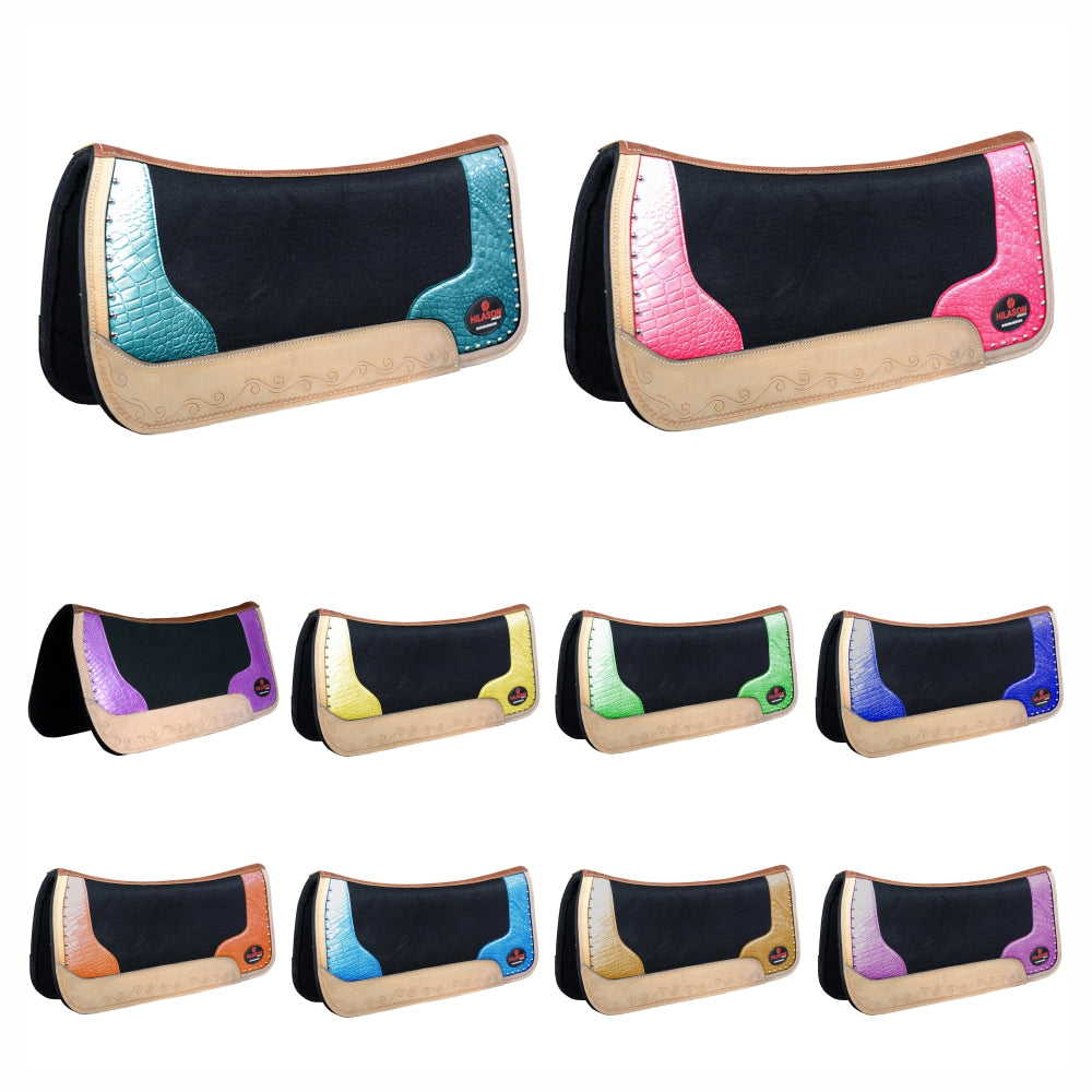 Western Wool Felt Horse Saddle Pad Alligator Print Leather 30 X 30
