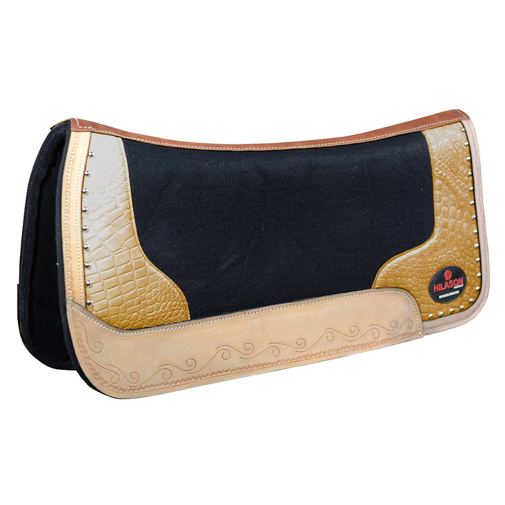 Western Wool Felt Horse Saddle Pad Alligator Print Leather 30 X 30
