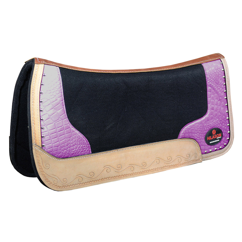 Western Wool Felt Horse Saddle Pad Alligator Print Leather 30 X 30