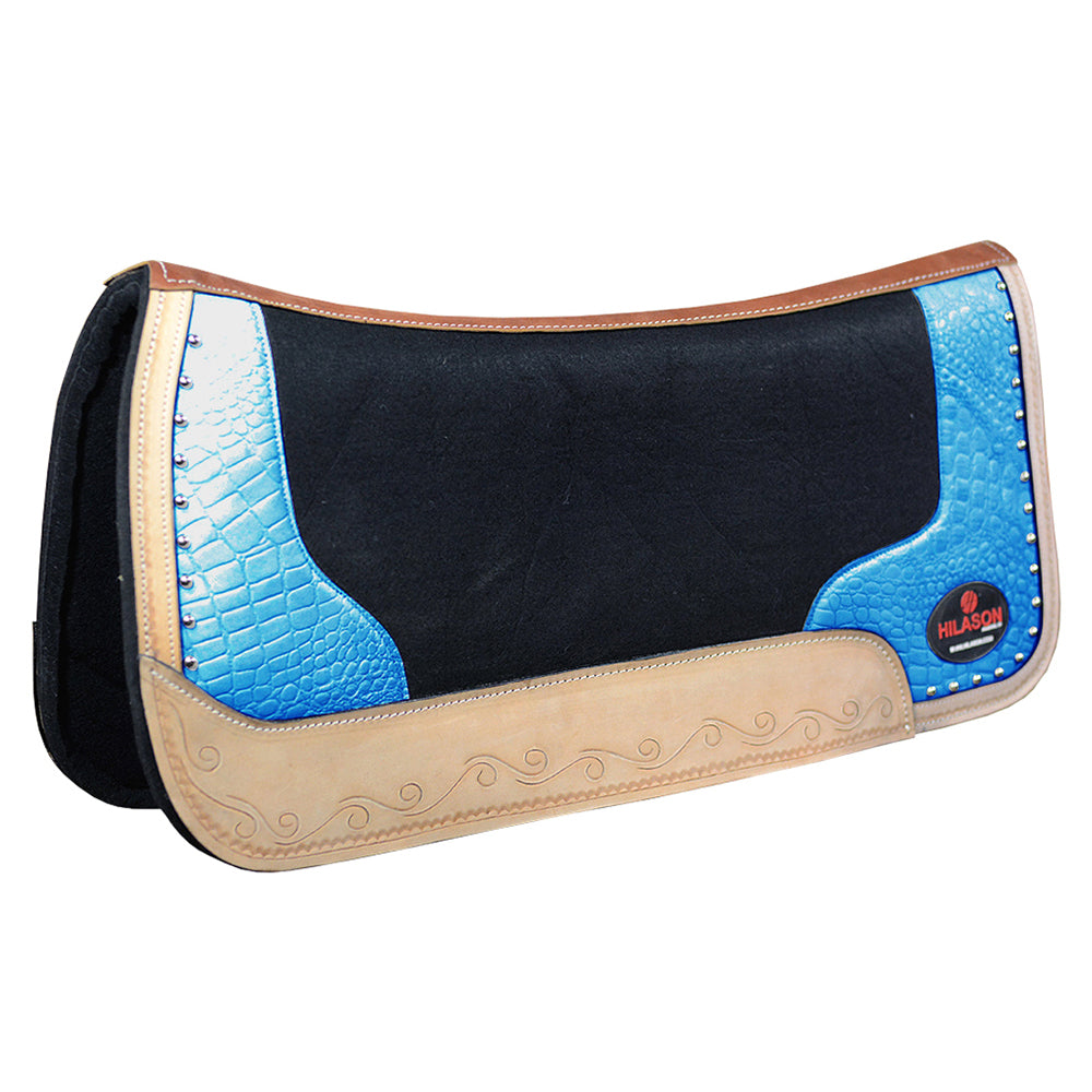 Western Wool Felt Horse Saddle Pad Alligator Print Leather 30 X 30