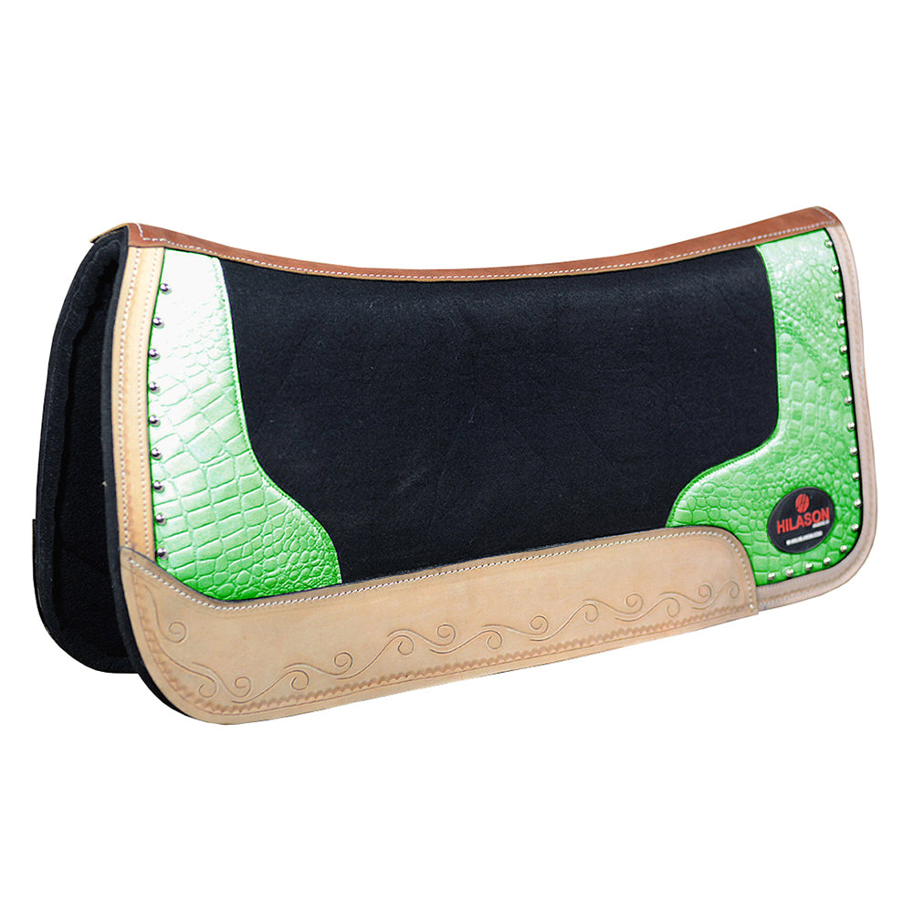 Western Wool Felt Horse Saddle Pad Alligator Print Leather 30 X 30