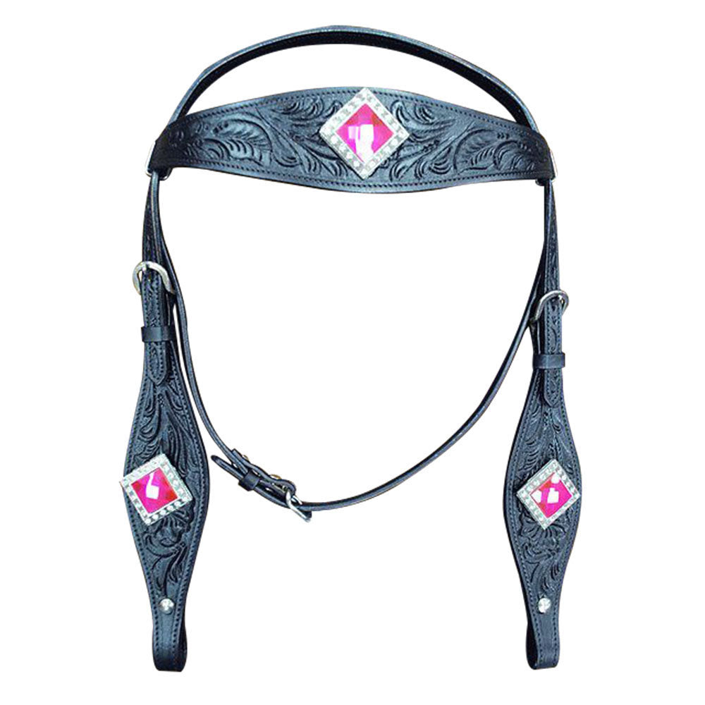 Hilason Western Headstall & Breast Collar Horse American Leather Black Pink