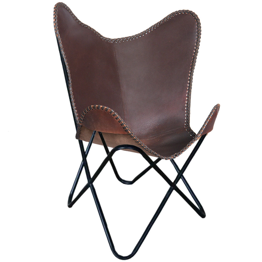 Genuine Leather Butterfly Chair Folding Lounge Modern Sling Accent Seat