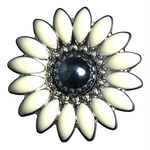HILASON Western Screw Back Concho White Floral Silver Saddle Black, Whilte Color | Bridle Conchos Slotted