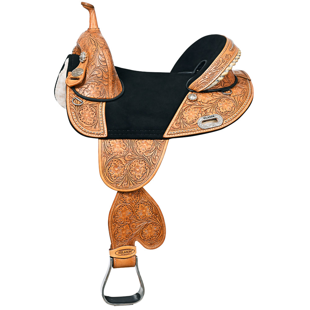 HILASON Western Horse Treeless Trail Barrel American Leather Saddle | for Horses