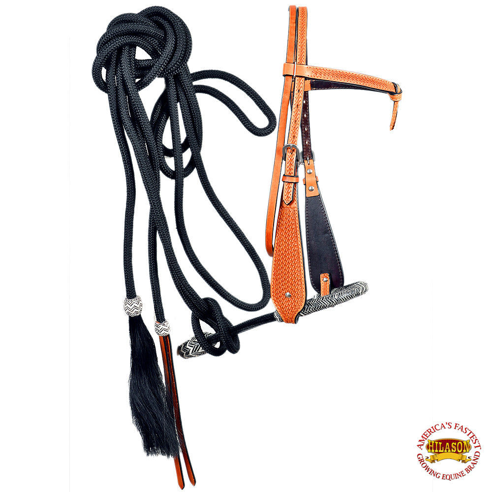 Western Horse Headstall Tack Bridle American Leather Bitless Rein Hilason