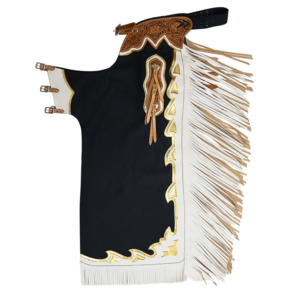HILASON Bull Riding Chaps de Cuero genuino Rodeo Western Black Base | Leather for Men and Women Unisex