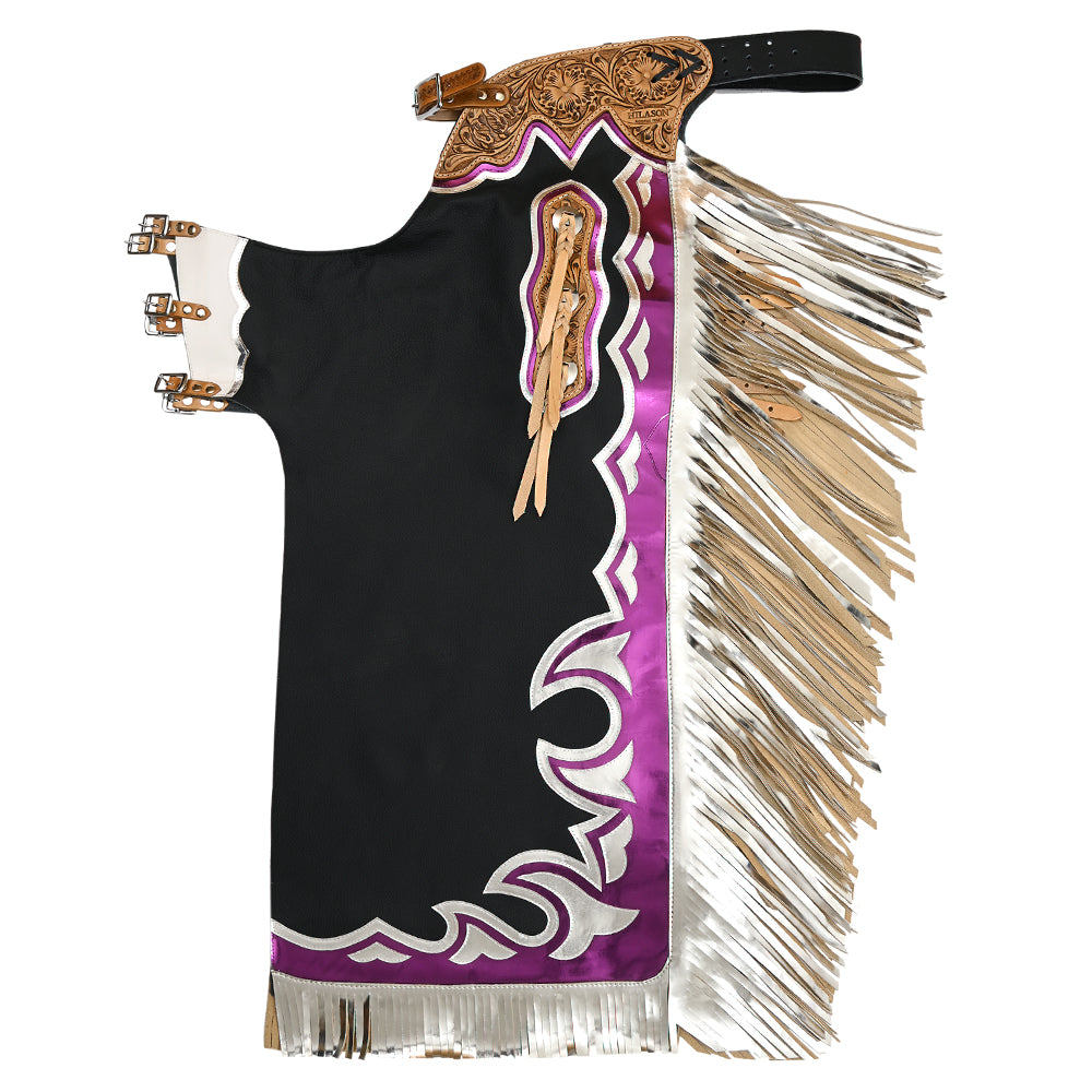 HILASON Bull Riding Genuine Leather Rodeo Western Chaps Black Base | for Men and Women Unisex