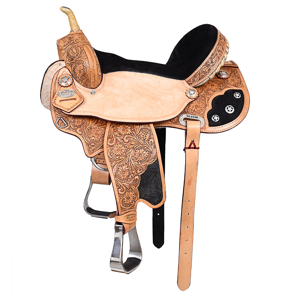 HILASON Flex Tree Western Horse Saddle American Leather Trail Barrel | for Horses Quilted