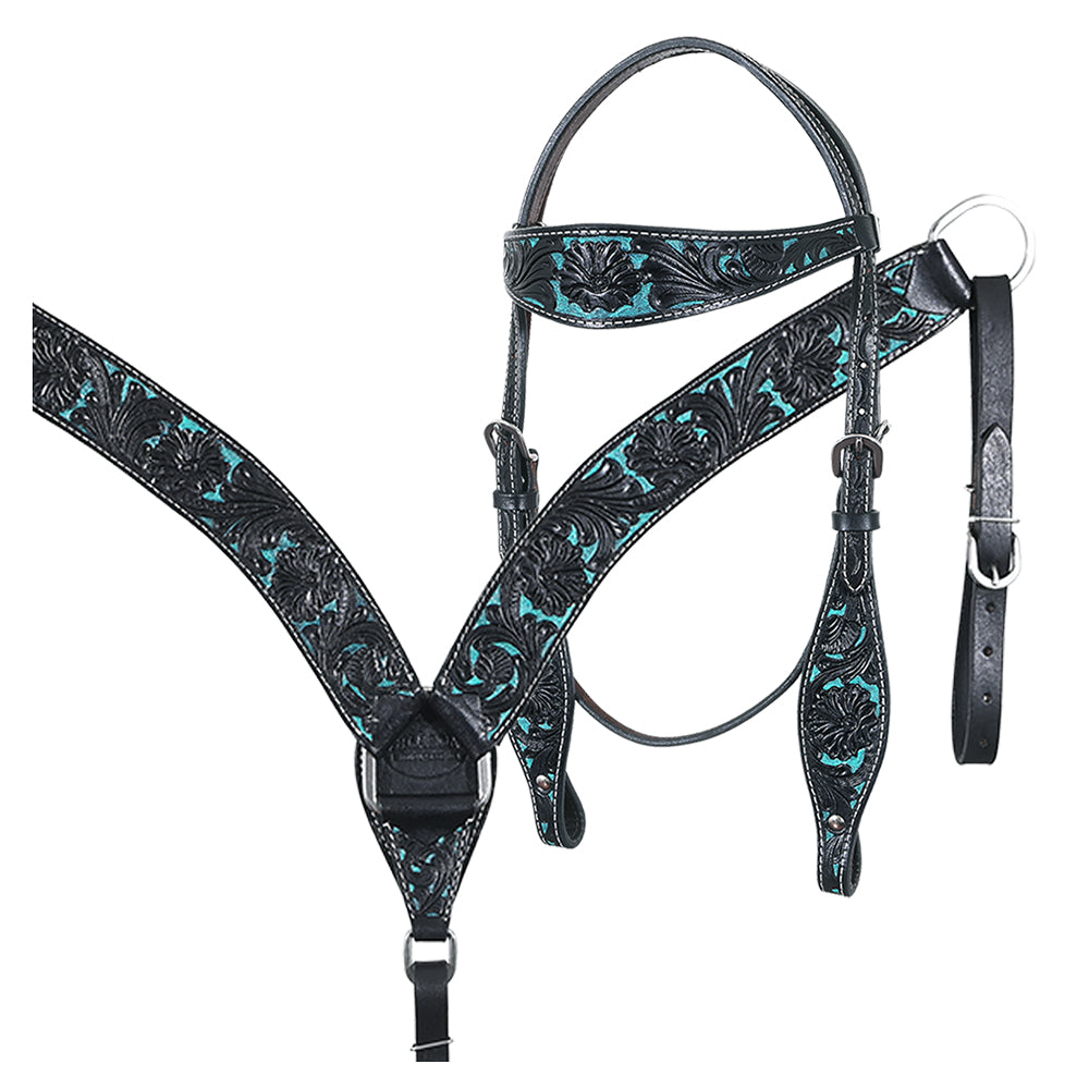 HILASON Western Horse Headstall Breast Collar Set Tack Genuine American Leather