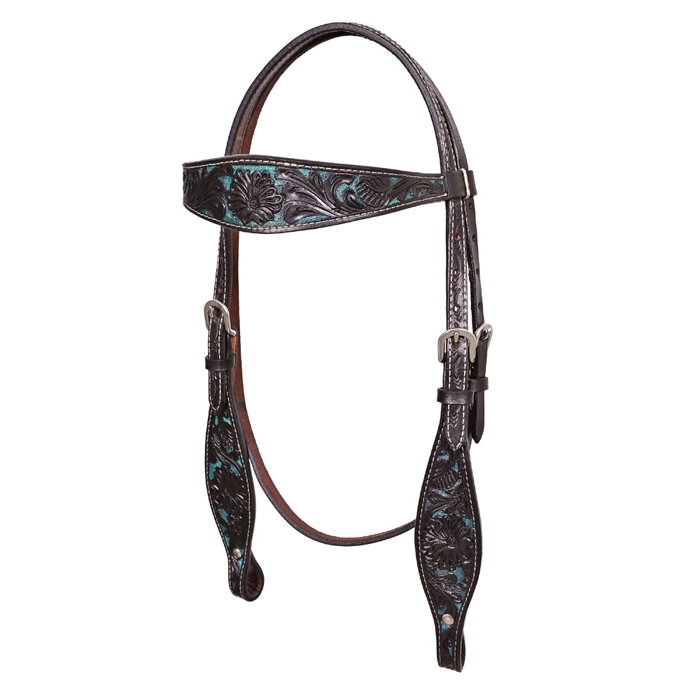 Western Horse Headstall & Breast Collar Tack American Leather Black Turquoise Hilason