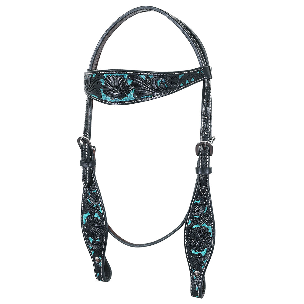 Western Horse Headstall & Breast Collar Tack American Leather Black Turquoise Hilason