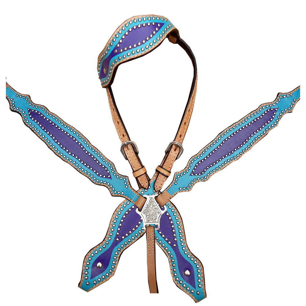 HILASON Western Horse Breast Collar One Ear Headstall Genuine Leather Blue | Headstall Bridle for Horses Western | Horse Headstall Bridle | Western Headstalls Bridle for Horses