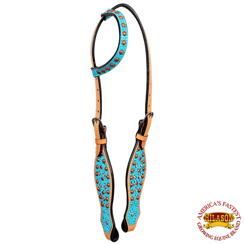 Hilason Western Horse One Ear Headstall Bridle American Leather Crocodile