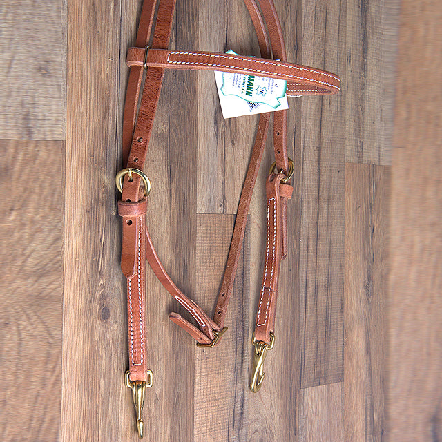 3/4" Hilltop Hermann Oak Harness Leather Snap Cheeks Horse Browband Headstall