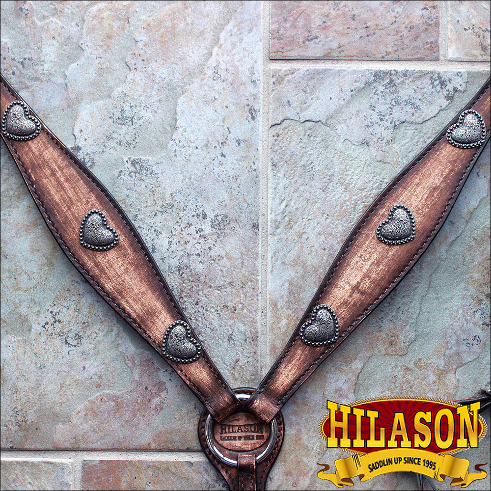 Hilason Western Horse Breast Collar Headstall American Leather Antique Brown Heart