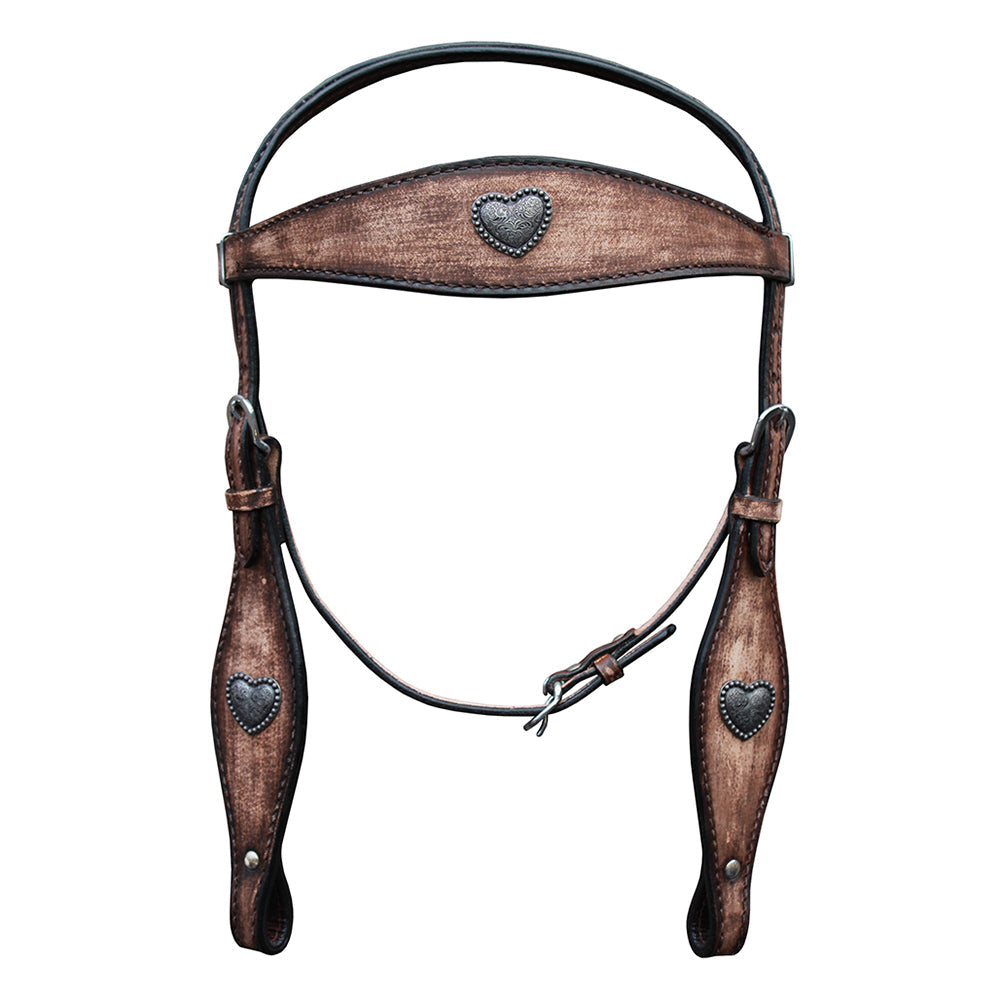 Hilason Western Horse Breast Collar Headstall American Leather Antique Brown Heart
