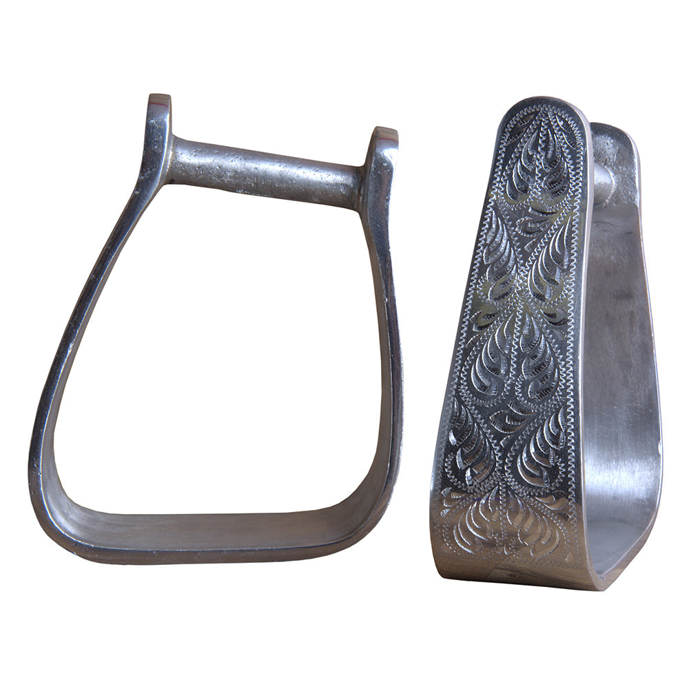 HILASON Horse Western Saddle Stirrup Tack Engraved Aluminum Angled Slanted Stirrups | Riding Rider Safety