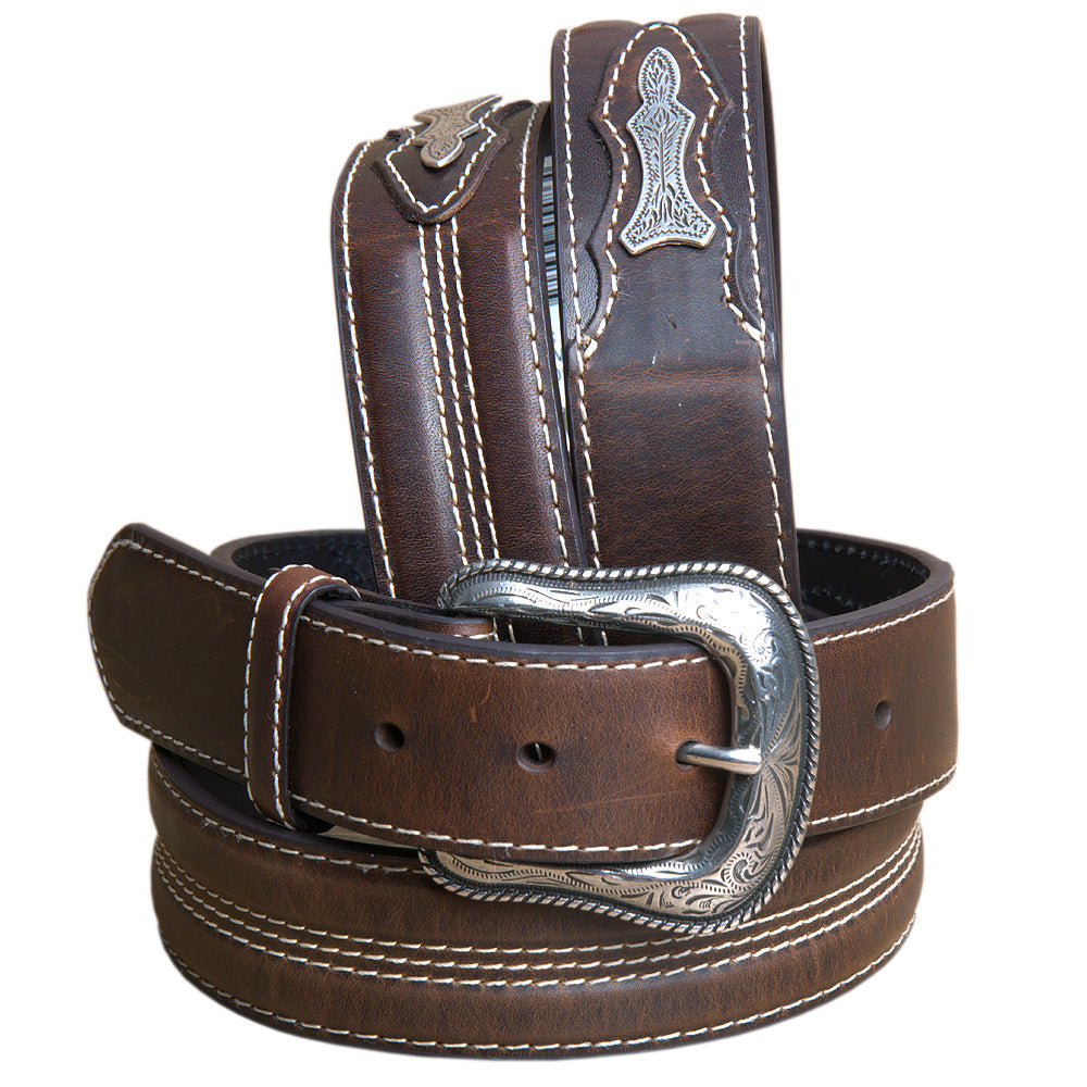 42" Roper Silver Buckle Leather Mens Belt 1-1/2" Wide Brown