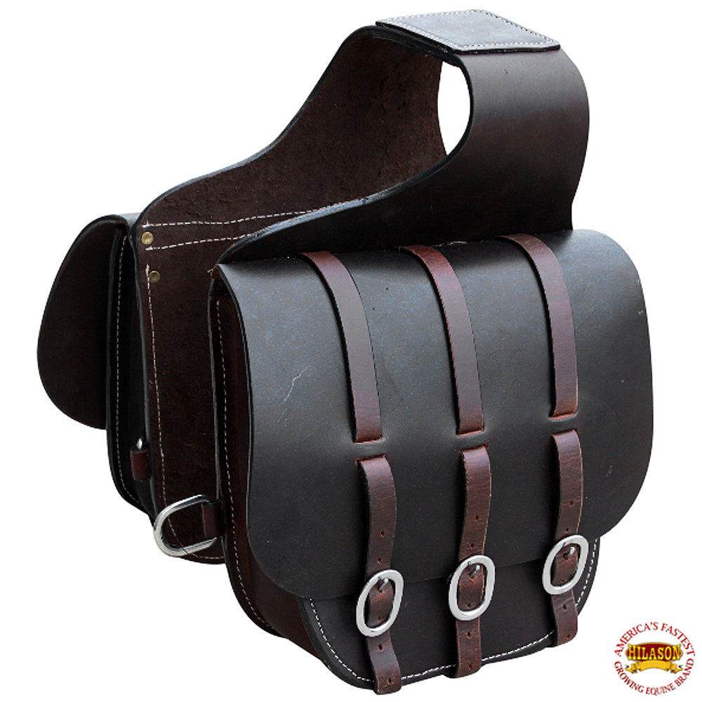 HILASON Soft Leather Horse Saddle Bag Dark Brown & Black | Equestrian Western Adjustable Closure