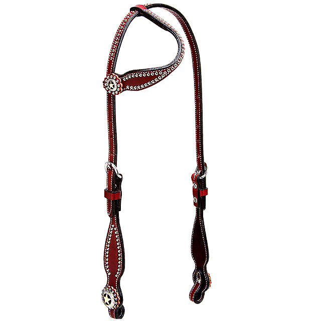 Weaver Texas Star Concho 5/8" Brilde Leather One Year Headstall Chestnut
