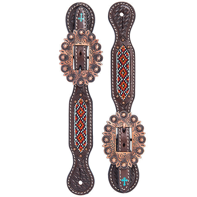 Weaver Beaded Basketweave Tooling Ladies Spur Straps Dark Oil