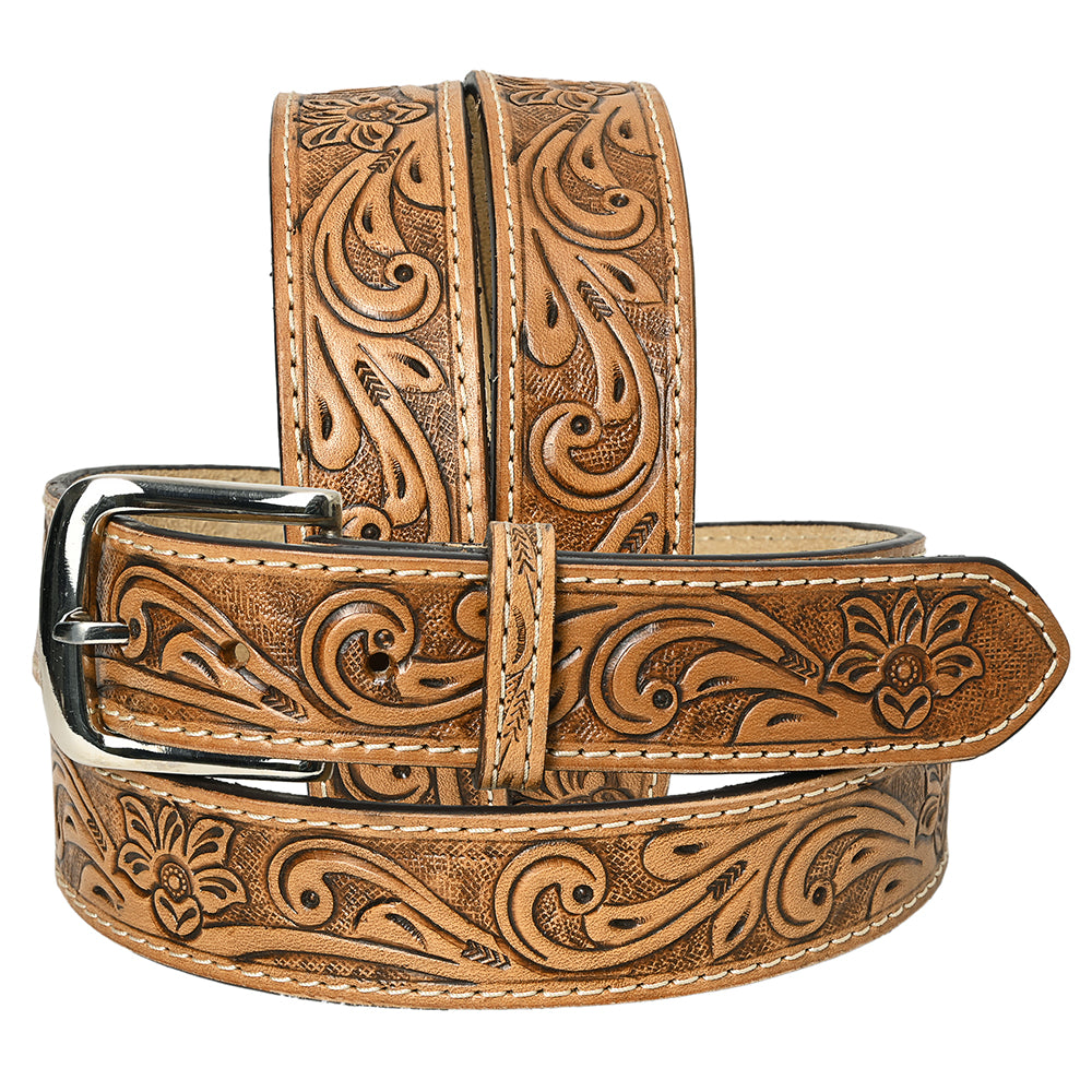 HILASON Western Genuine Leather Belt for Men Women Cowboy Cowgirl Handmade Unisex Full Grain Heavy Duty Floral Tooled