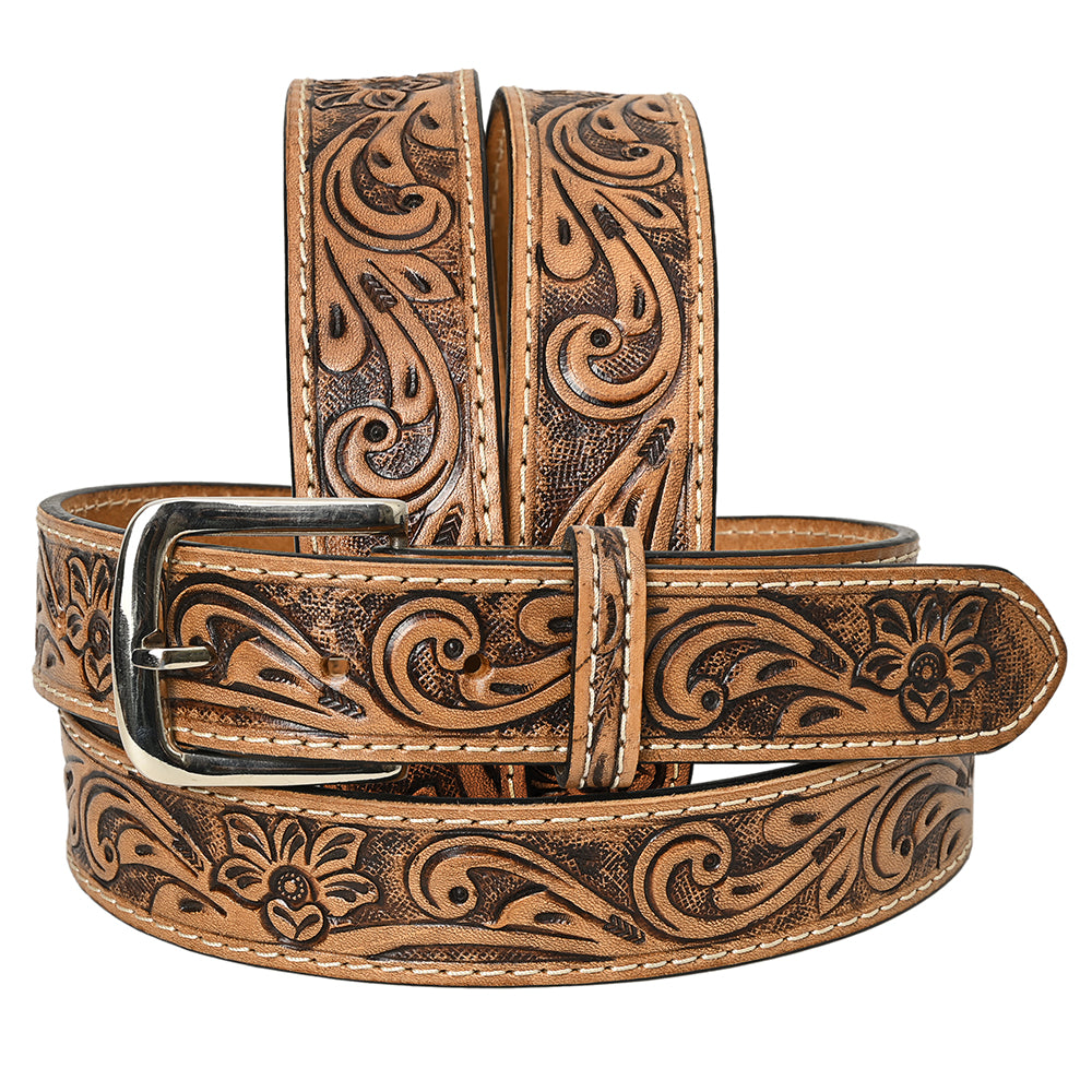 HILASON Western Genuine Leather Belt for Men Women Cowboy Cowgirl Handmade Unisex Full Grain Heavy Duty Floral Tooled