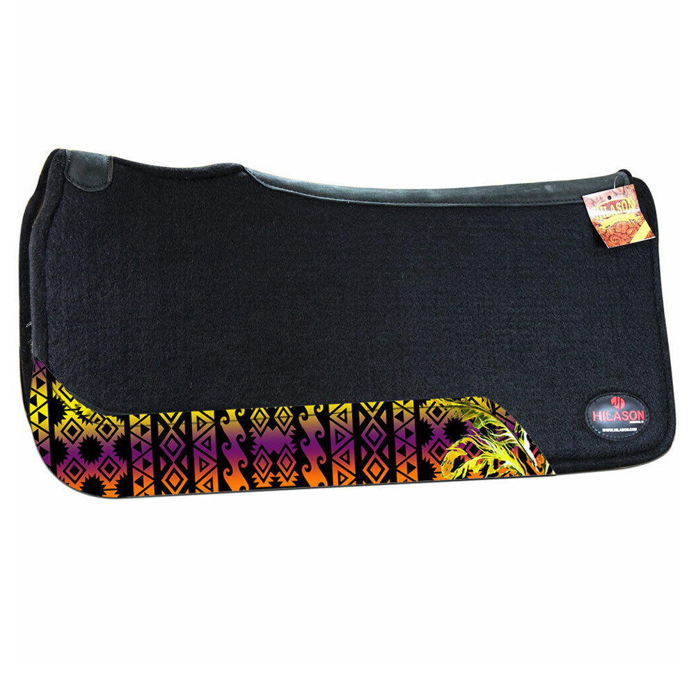 HILASON Western Wool Felt Horse Saddle Pad W/ Distressed Wear Leather | for Horses