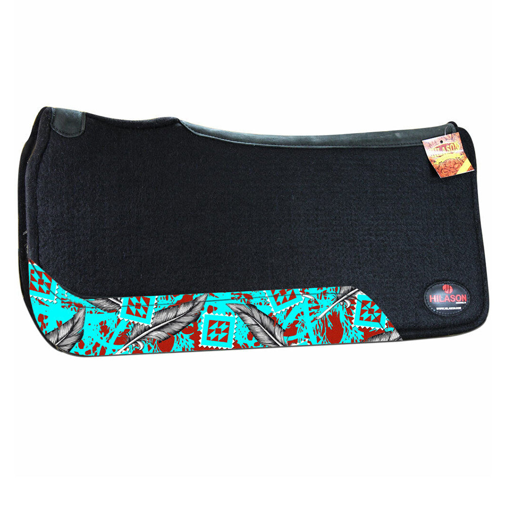 HILASON Western Wool Felt Horse Saddle Pad W/ Distressed Wear Leather | for Horses