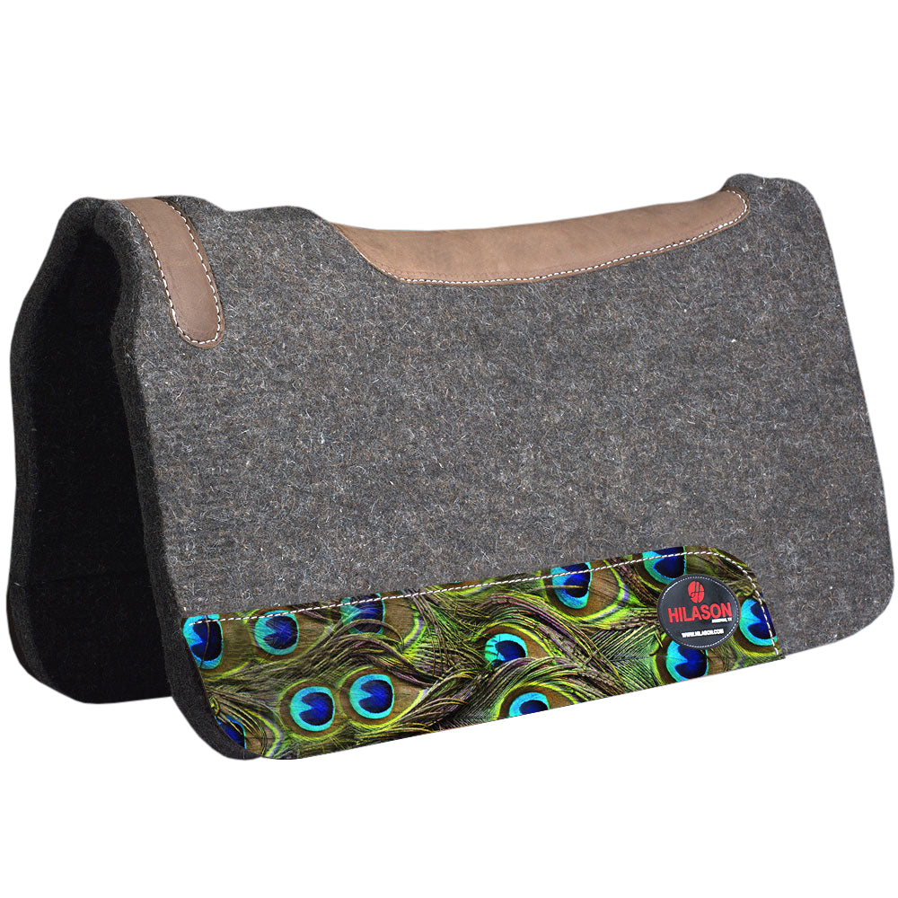 Made In Usa Western Grey Peacock Painted Wool Felt Horse Saddle Pad