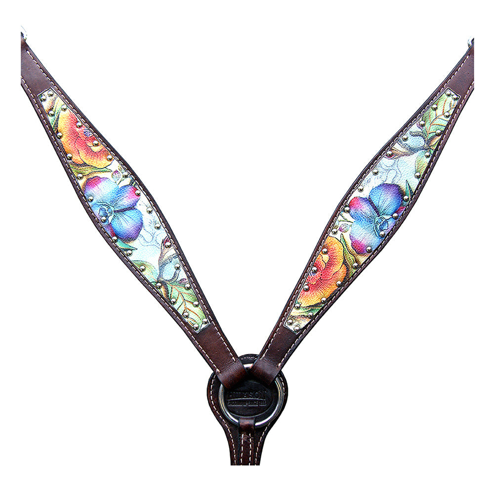 Hilason Western Horse Breast Collar Headstall American Leather Dark Brown Floral