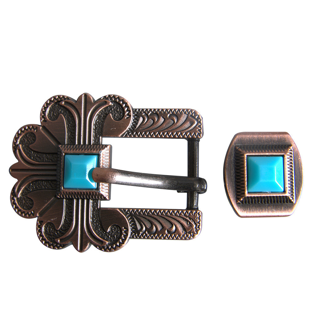 3/4 Hilason Western Style Belt Buckle for Saddle Tack Headstall Concho Turquoise/Brown