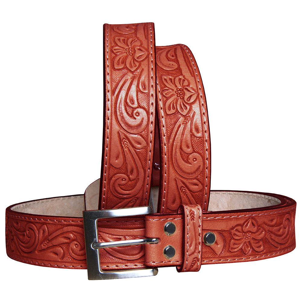 HILASON Western Genuine Leather Belt for Men Women Cowboy Cowgirl Handmade Unisex Full Grain Heavy Duty Floral Tooled