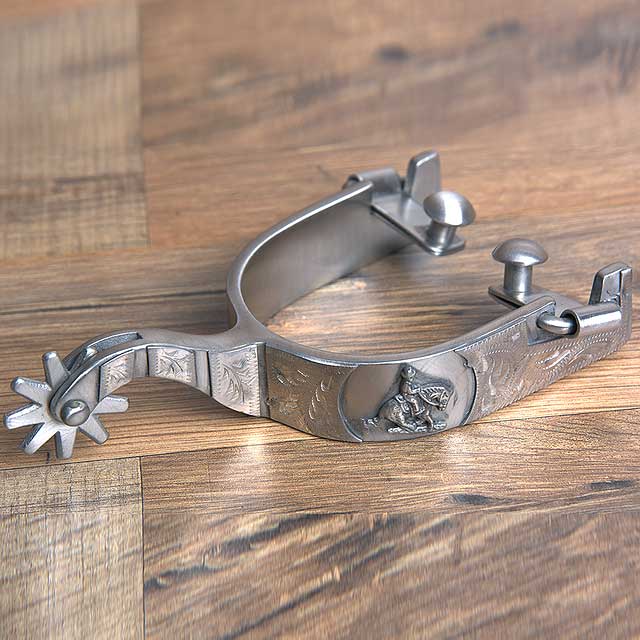 Hilason Western Mens Stainless Steel Brushed Cowboy Engraved Horse Riding Spurs