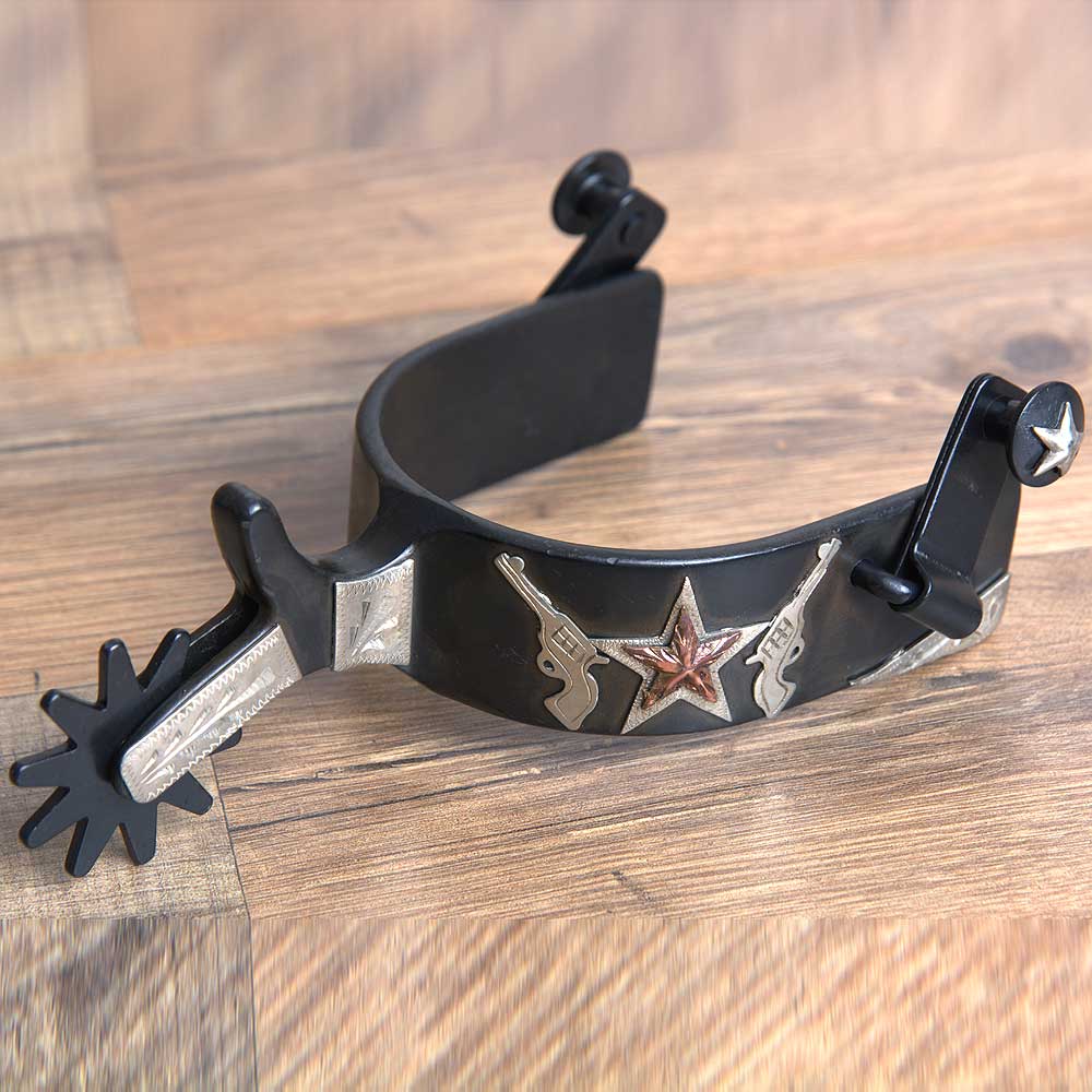Hilason Western Black Steel Mens Cross Gun Star Horse Riding Show Spurs Pair