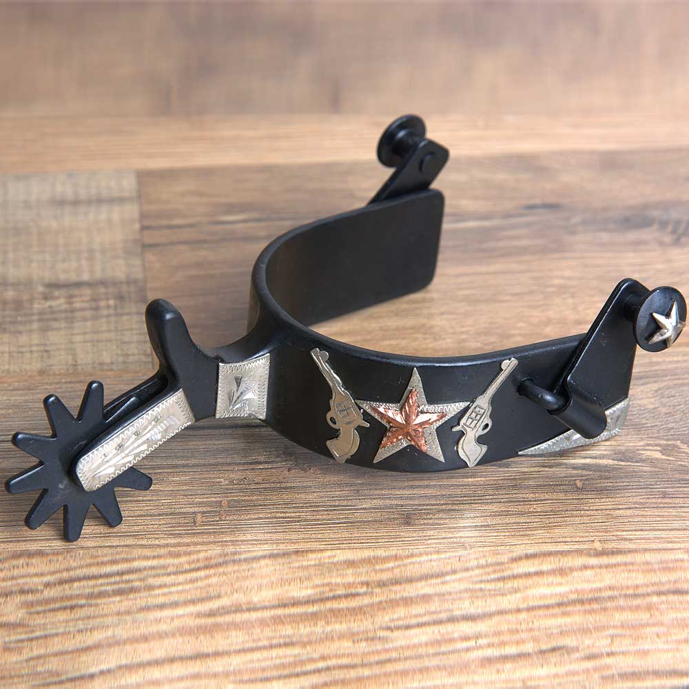 Hilason Western Black Steel Ladies Cross Gun Star Horse Riding Show Spurs Pair