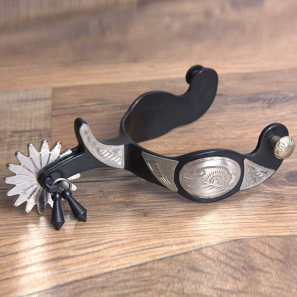 Hilason Western Black Steel Mens Engraved Horse Riding Show Spurs Pair