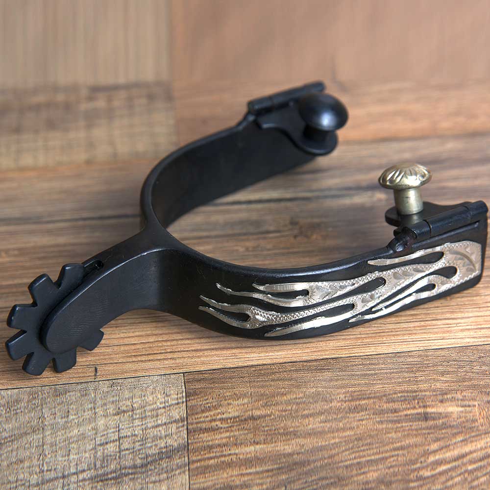 Hilason Western Black Steel Ladies Flames Engraved Horse Riding Spurs Pair